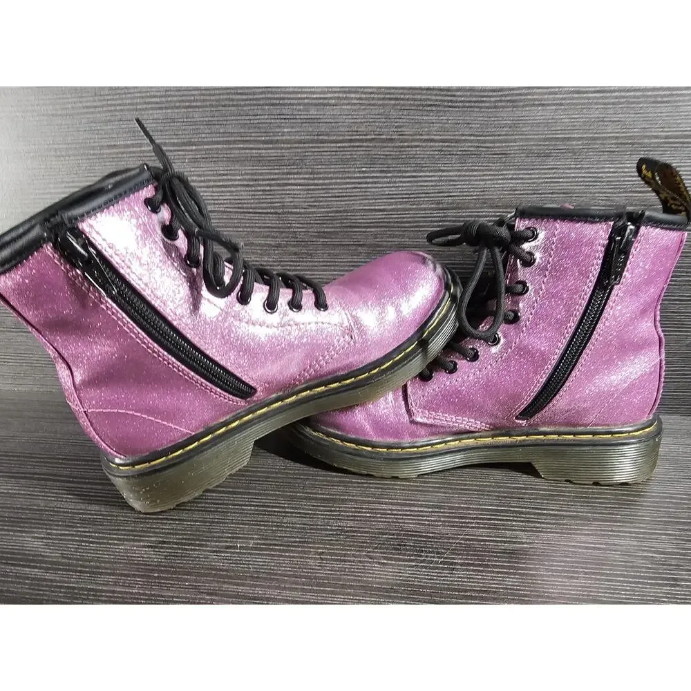 Girls Kids Size 1 US Dr. Martens Glitter J Combat Boots 1460 Pink Side Zip Laces